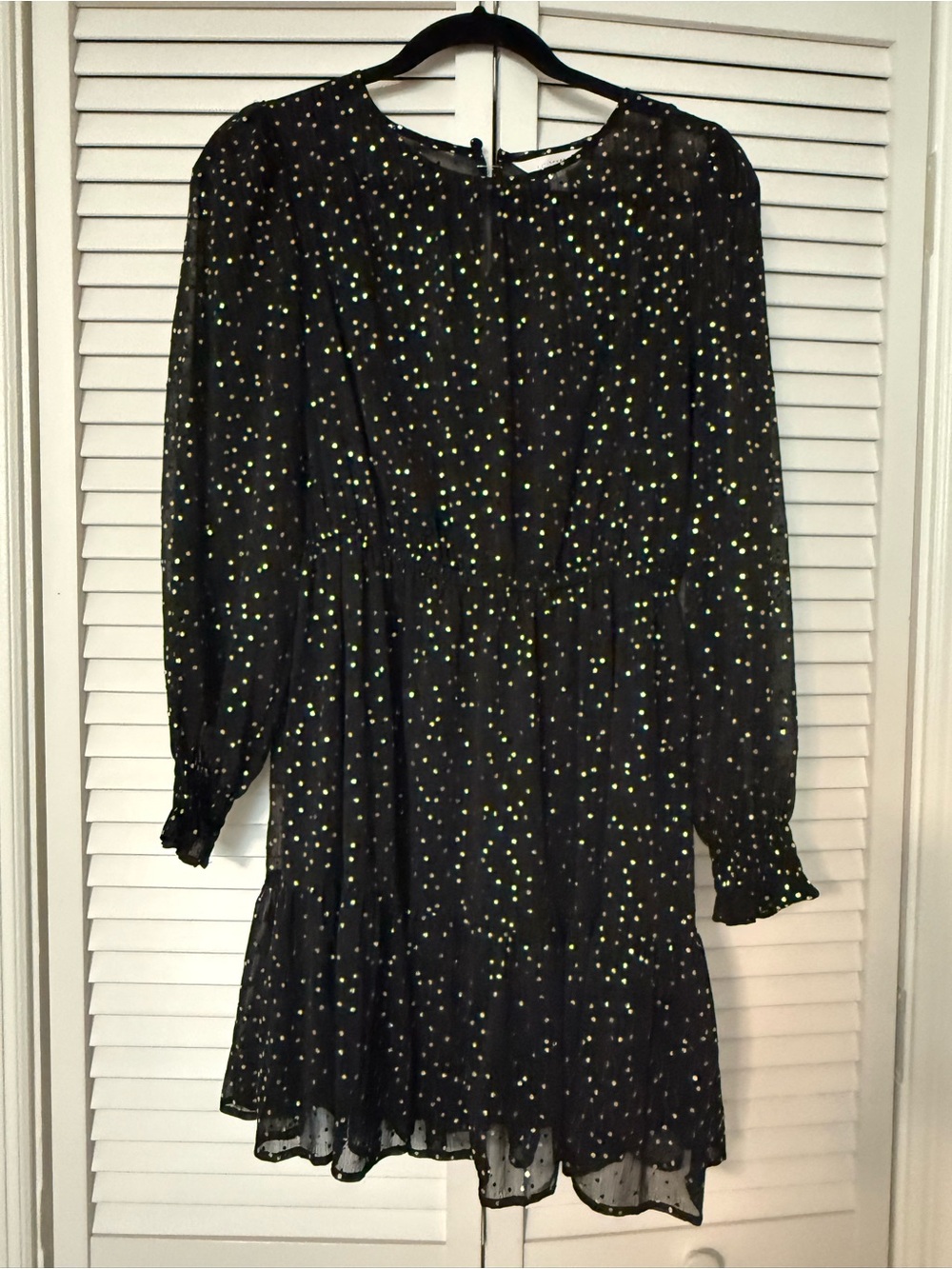 LC Lauren Conrad Black Long-Sleeve Mini Dress with Yellow Dot Print